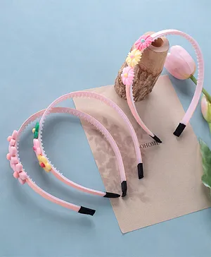 Babyhug Free Size  Hair Bands with Floral Applique Pack of 3 - Multicolor