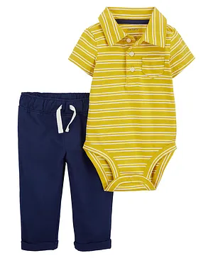 Carter's Baby 2-Piece Striped Polo Bodysuit & Pants Set- Yellow