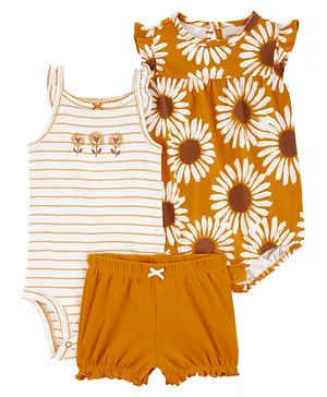 Carter's Cotton Blend Striped Onesie & Shorts Set Floral Print - Yellow