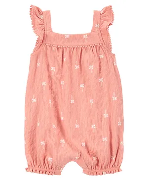 Carter's Cotton Blend Frill Sleeves Romper Trees Print - Pink