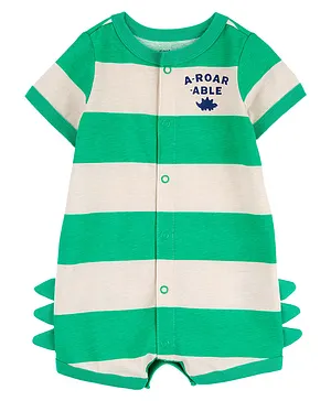Carter's Baby A-Roar-Able Striped Snap-Up Romper- Green & White