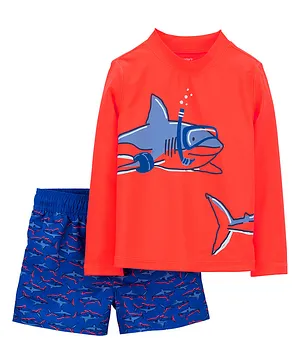 Carter's Shark Scuba Rash Guard Top & Shorts Swim Set - Orange