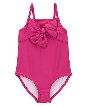 Carter's Sleeveless  V Cut Swimsuit with Bow Applique - Pink