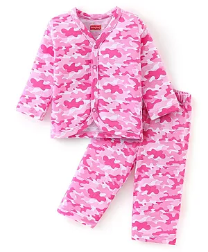 Babyhug 100% Cotton Single Jersey Knit Full Sleeves Top & Legging Set Camo Print - Pink