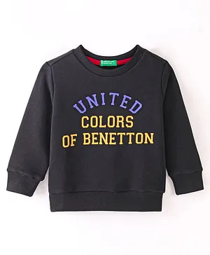 UCB Full Sleeves Sweatshirt Text Print - Black