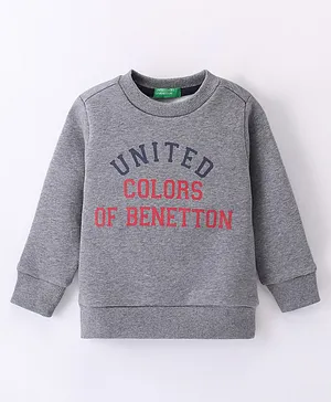 UCB Full Sleeves Sweatshirt Text Print - Grey