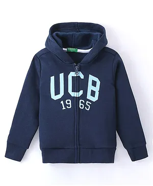UCB Full Sleeves Hooded Sweatjacket Logo Print - Navy Blue