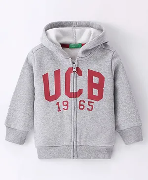 UCB Full Sleeves Hooded Sweatjacket Logo Print - Grey