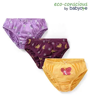 Babyoye Eco Conscious Cotton Knit Panties Butterfly Print Pack Of 3 - Multicolour