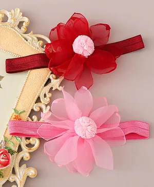 Babyhug Free Size Headbands Floral Applique Pack of 2  - Pink & Maroon