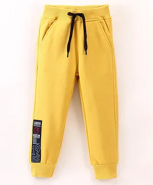 Little Kangaroos Full Length Joggers Fit Fleece Lounge Pant with Applique Yellow (Drawstring Colour May Vary)