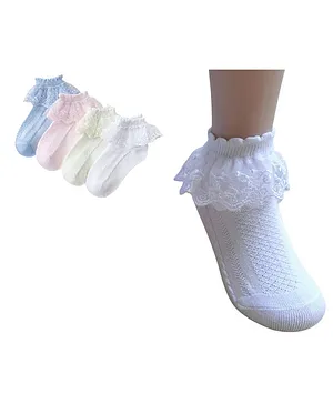 MOMISY Baby Girl kids Toddlers Infant lace Socks Cotton Stretch-Flower Net-Multicolour-Set of 4