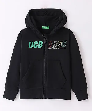 UCB Full Sleeves Hooded Sweatjacket Logo Print - Black