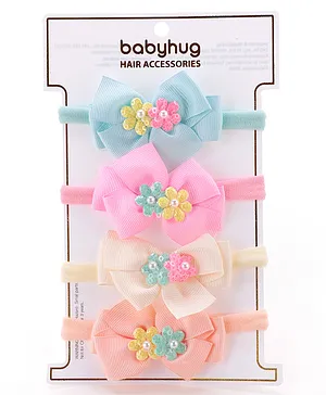 Babyhug Headbands with Floral and Pearl Applique Free Size Pack of 4 - Multicolor
