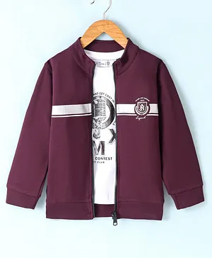 Ruff Full Sleeves Terry Berry Fashion Co-Ordinates  Zipper Jacket with Lycra T-Shirt - Maroon