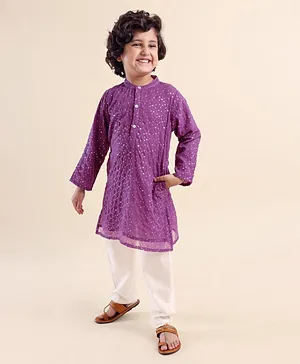 Babyhug Sequenced Full Sleeves Embroidered Kurta Pyjama Set - Purple