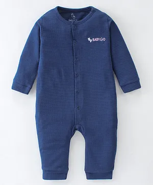 Baby GO Terry Full Sleeves Romper With Solid Colour - Navy Blue
