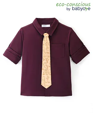 Babyoye Solid Dyed Full Sleeves Party Shirt with Tie - Maroon