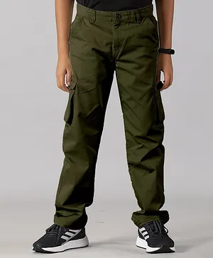 Kiddopanti Solid  Cargo Pant - Military Green