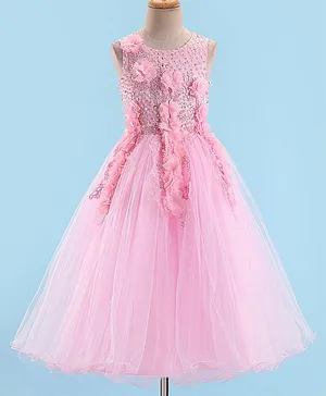 Mark & Mia Sleeveless Party Dress with Floral Corsage & Pearl Embellished - Pink