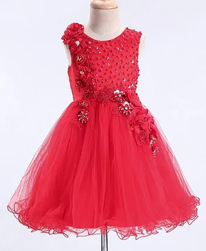 Mark & Mia Sleeveless Party Frock With Floral Applique - Red