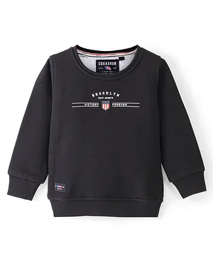 RUFF Warm Basic Brush Fleece Full Sleeves Sweatshirt Brooklyn Print - Black