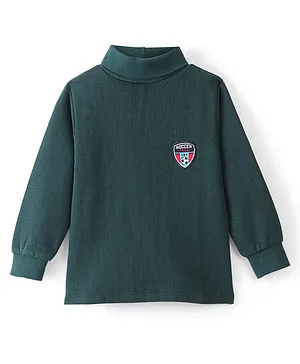 Simply Jacquard Knitted Full Sleeves Skivi T-Shirt Solid Colour - Green