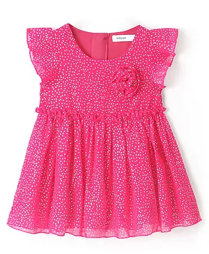 Babyoye Sleeveless Party Frock With Dotted Print - Pink