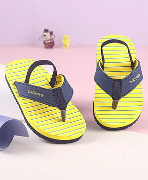 Babyoye Flip Flops With Back Strap Stripe Design - Yellow
