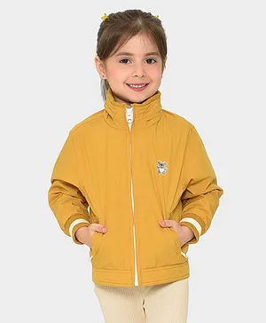 Mi Arcus 100% Polyester Full Sleeves Teddy Embroidered Winter Wear Jacket - Mustard Yellow