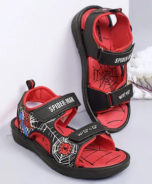 Kidsville Marvels Featuring Spider Man Printed Velcro Closure Sandals - Black & Red