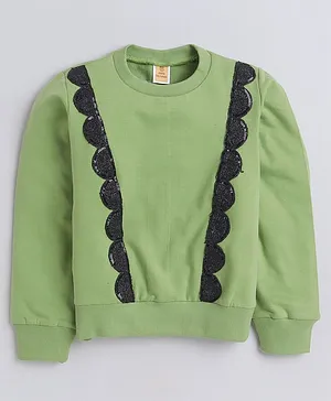 Aww Huunie Full Sleeves  Sequin  Gota Lace Embellished    Autumn & Winter Wear Sweatshirt - Green