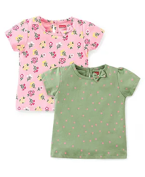 Babyhug 100% Cotton Knit Half Sleeves Top Floral Print Pack Of 2 - Multicolor