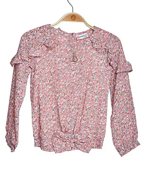 Peppermint Full Sleeves Frill Detailed Seamless Floral Printed Top - Pink