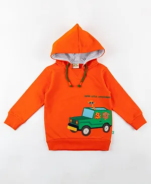 JusCubs Full Sleeves Car Embroidered Hoodie - Orange