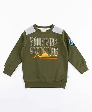 JusCubs Full Sleeves Mountain Are Calling Text Printed Sweatshirt - Olive Green