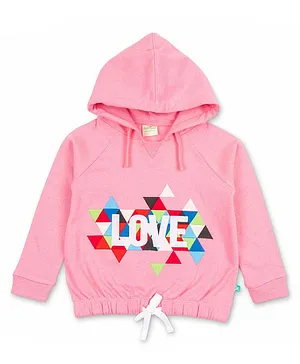 JusCubs  Full Sleeves   Love Text Printed Hooded Style Sweatshirt - Pink