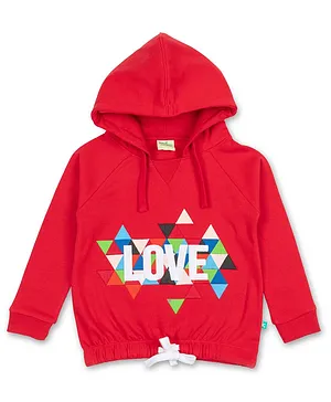JusCubs  Full Sleeves   Love Text Printed Hooded Style Sweatshirt  - Red