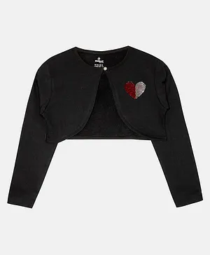 Kiddopanti Full Sleeves Heart Detailed Sequin Embellished Crop Shrug - Black
