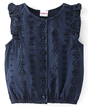 Babyhug Sleeveless Woven Top with Embroidery Detailing - Navy Blue