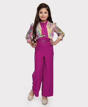 Tiny Baby Polyester  Three Fourth Sleeves Solid  Jumpsuit  With Coloured Abstract Pattern Print - Pink