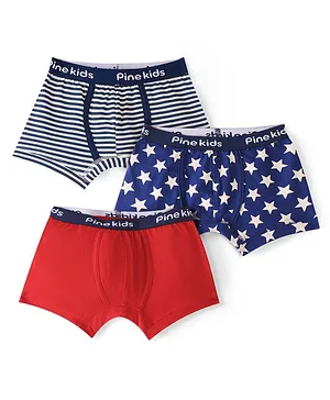 Pine Kids Cotton Spandex Knit Striped Briefs Pack of 3 - Blue & Red