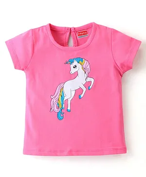 Babyhug Cotton Knit Half Sleeves Unicorn Print T-Shirt - Pink