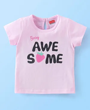 Babyhug Cotton Knit Half Sleeves Text Print T-Shirt - Light Pink