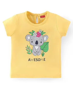 Babyhug Cotton Knit Half Sleeves T-Shirt Koala Graphics Print - Yellow