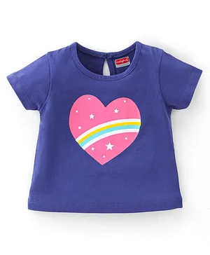 Babyhug Cotton Knit Half Sleeves T-Shirt Heart Print - Navy Blue