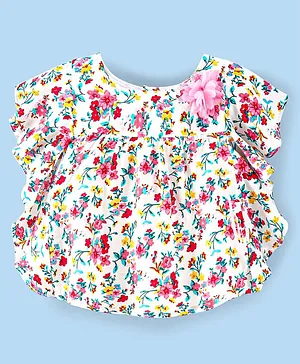 Babyhug 100%  Rayon Woven Half Sleeves Kaftan Top with Floral Print & Corsage Detailing - Multicolour