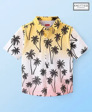 Babyhug 100% Cotton Knit Half Sleeves Shirt Tropical Print - Yellow & Pink