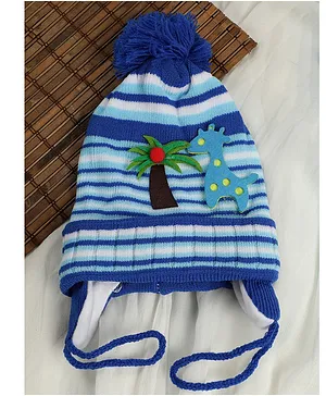 PASSION PETALS Striped Pattern With Tree & Giraffe Detailed Woollen Cap - Blue