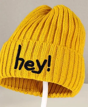 Priaansha Creations Hey Text Embroidered Winter Cap - Yellow